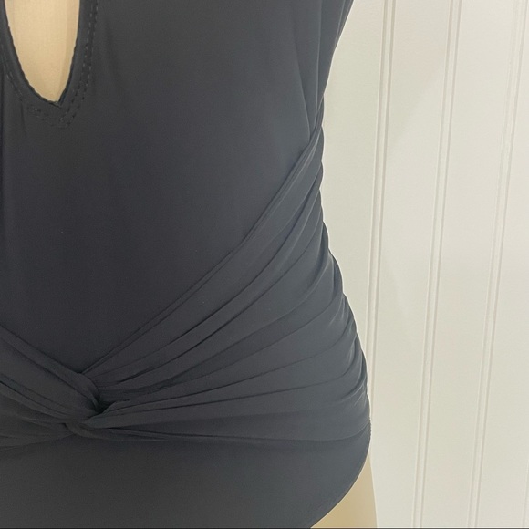 Athena Black Plunge Shirred Low Back Strappy One Piece Swimsuit Size 6 - Picture 4 of 15